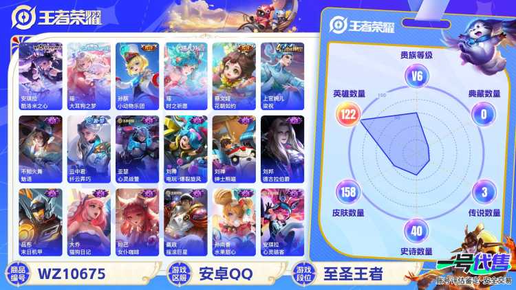 安卓QQ 122英雄 158皮肤 贵族等级6  酷洛米之心 大耳狗之梦 小动物乐团 时之祈愿 花朝如约 梁祝 魅语 纤云弄巧 心灵战警 电玩·爆裂旋风 绅士熊喵 德古拉伯爵 末日机甲 猫狗日记 ...