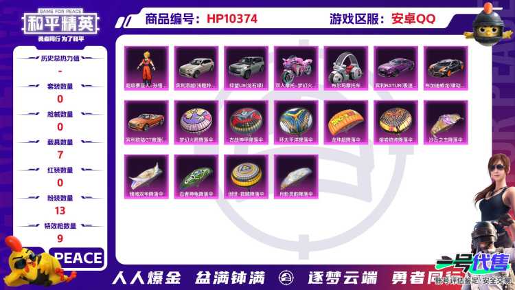 BZ606652 【【2级图卡盟-火箭少女+13粉装+9粉枪+7载具 】】 热力值41359 粉装数量13 特效枪数量9 【可包赔】 【可二次实名】 【无防沉迷】 角色套装51 武器皮肤71 载具6