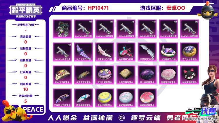 BZ609910 【【连体使命+王者+金铲铲-火箭少女-奇异-都市+10粉装+5粉枪 】】 热力值80461 粉装数量10 特效枪数量5 【可包赔】 【可二次实名】 【有防沉迷】 【否】 角色套装1