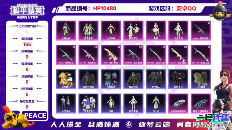 【HP251】166套装/枪械9/装备255/战备147/王牌印记10/热力值67893/五级AKM-绿萝繁花/七级AKM-星际浪客/五级M416-电玩时刻/五级GROZA-镜光银凌/五级AUG-暖
