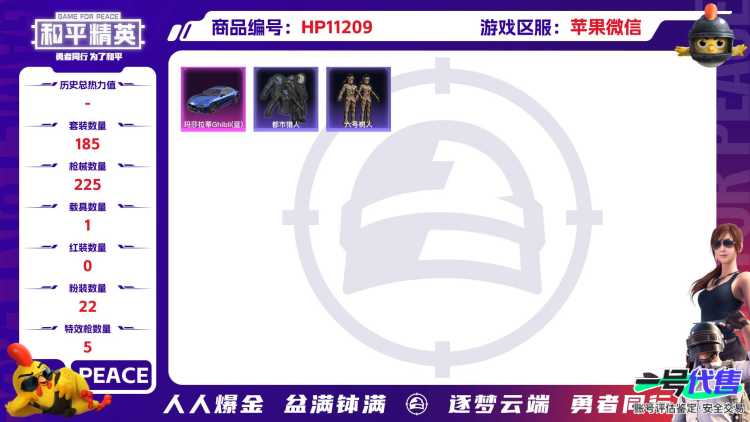 可二次【连体号22粉装5特效枪1载具六号树人都市猎人梦幻火箭 送安卓王者38传说338皮肤1典藏2星元】 苹果V区-78390热力值-5印记-185套装-225枪皮 【1载具】 玛莎拉蒂蓝色【2稀有