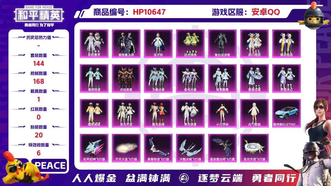 和平精英账号安卓QQ可二次【连体号洛天依20粉装6特效枪1载具送王者29传说269皮肤2典藏2珍品1星元】 安卓Q区-64580热力值-3印记-144套装-168枪皮 【1载具】 路特斯EL蓝色【20粉装】 洛天依 暖