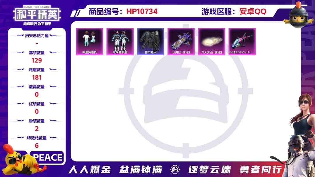 和平精英账号安卓QQ可二次【都市猎人6特效枪2粉装】 安卓Q区-54463热力值-4印记-129套装-181枪皮 【1稀有】 都市猎人【2粉装】 仲夏莫吉托 未来领航者【6特效枪】 SCAR-L-梦幻火箭(2级) AK