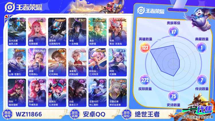 【272皮肤2水晶7传说2星元】安卓QQ-123英雄-272皮肤【2水晶】 武则天 无限飓风号【星元皮肤】幽冥之眼 无限倾慕【传说皮肤】鸣野蒿 无限倾心 山海·苍雷引 一念神魔 武陵仙君 乘龙·淬吴
