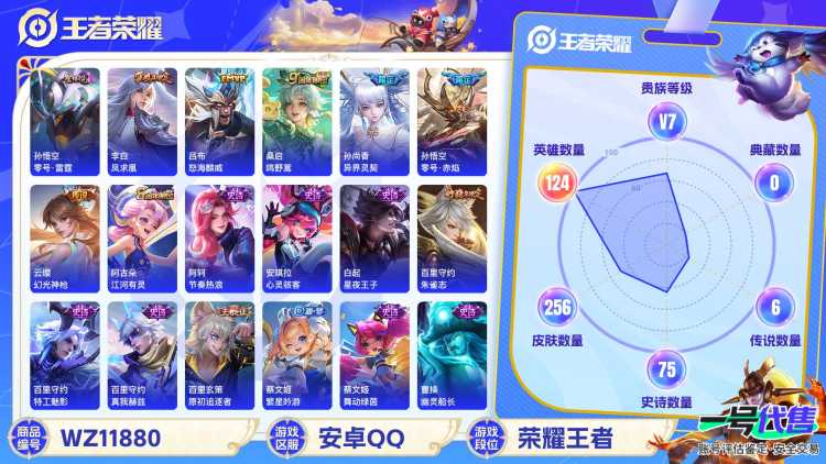 可二次【凤求凰至尊宝256皮肤6传说1星元】安卓QQ-124英雄-256皮肤【星元皮肤】零号雷霆【传说皮肤】鸣野蒿 凤求凰 异界灵契 零号·赤焰 怒海麟威 幻光神枪【史诗皮肤】冰锋战神 至尊宝 龙之