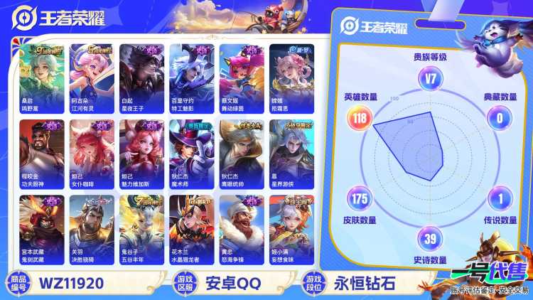 可二次【175皮肤1传说】安卓QQ-118英雄-175皮肤【传说皮肤】鸣野蒿【史诗皮肤】怒海争锋 决胜骁骑 江河有灵 妄想食味 地狱燃心 天穹祈灯 逐霄战戟 茶境仙 星界游侠 蔬乡物语 山海·玄木吟