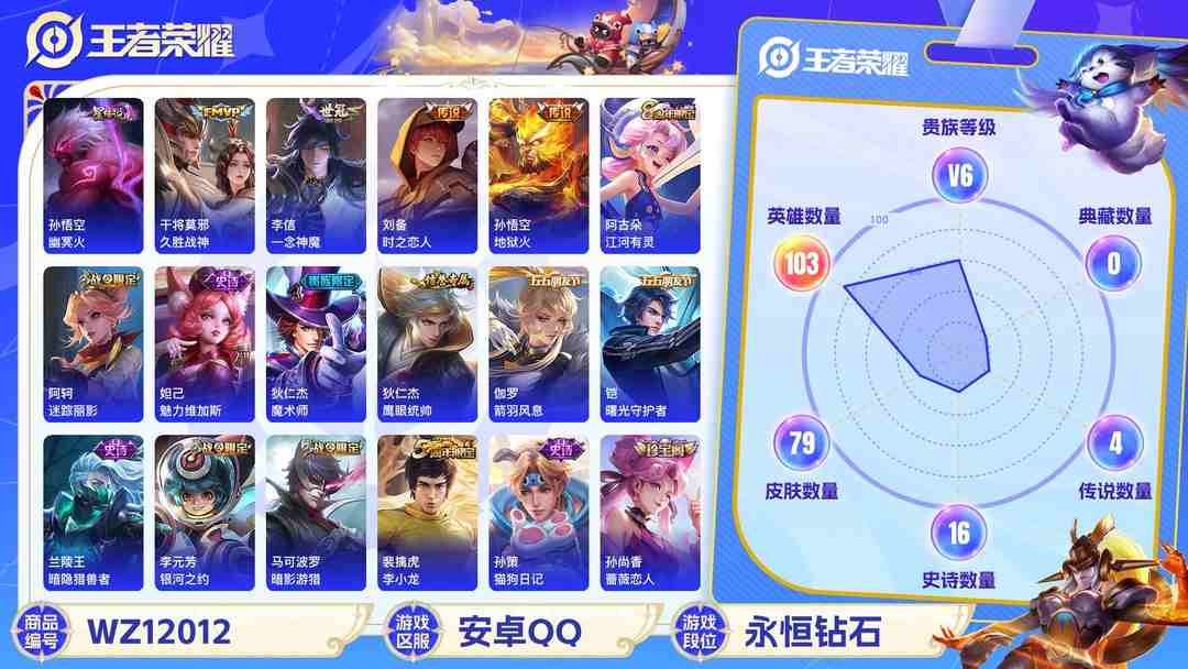 王者荣耀账号安卓QQ可二次【一念神魔4传说1星元】安卓QQ-103英雄-79皮肤【星元皮肤】幽冥火【传说皮肤】久胜战神 一念神魔 时之恋人 地狱火【史诗皮肤】江河有灵 完美运算 魅力维加斯 魔术师 鹰眼统帅 箭羽风息 