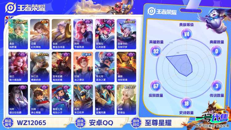 可二次【3传说练手小号】安卓QQ-92英雄-67皮肤【传说皮肤】鸣野蒿 黄金白羊座 幻光神枪【史诗皮肤】龙之律动 天穹之誓 茶境仙 百相守梦 魅力维加斯 鹰眼统帅 鬼剑武藏 逐浪之夏 地狱岩魂 德古