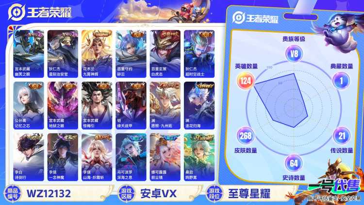 可二次【21传说267皮肤1水晶2星元】安卓V区-124英雄-267皮肤【1水晶】 九霄神辉【星元皮肤】幽冥之眼 星际治安官【传说皮肤】白虎志 愿照·九州拓 逐花归海 鸣野蒿 惊梅引 记忆之芯 无限