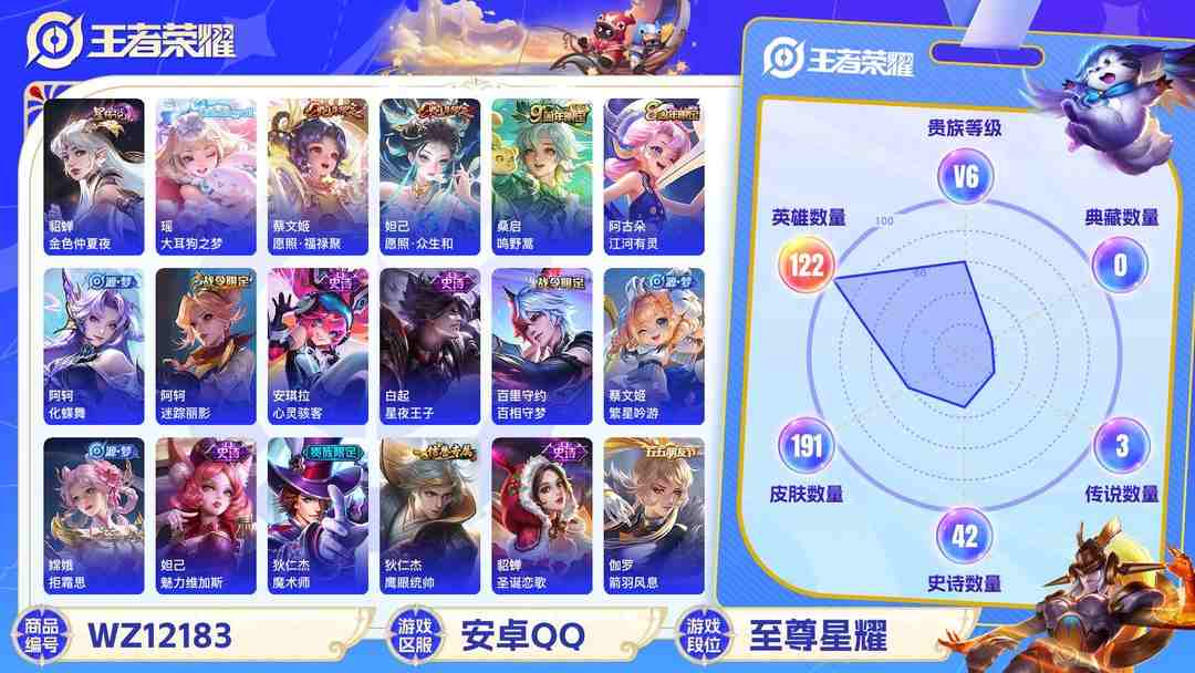 王者荣耀账号安卓QQ可二次【女号191皮肤3传说1珍品1星元】安卓QQ-122英雄-191皮肤【珍品传说】大耳狗之梦【星元皮肤】金色仲夏夜【传说皮肤】愿照·众生和 愿照·福禄聚 鸣野蒿【史诗皮肤】龙之律动 星界战将 江