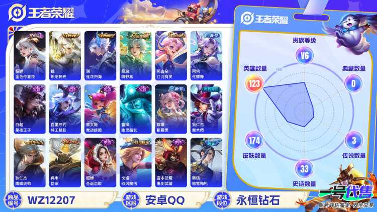 可二次【174皮肤3传说1星元】安卓QQ-123英雄-174皮肤【星元皮肤】金色仲夏夜【传说皮肤】逐花归海 鸣野蒿 炽阳神光【史诗皮肤】雪夜绮愿 江河有灵 地狱燃心 天穹祈灯 逐霄战戟 驭风魔法 完