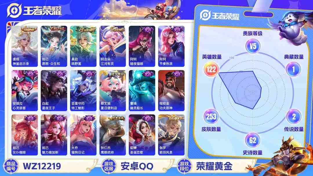 王者荣耀账号安卓QQ【253皮肤1水晶2传说】安卓QQ-122英雄-253皮肤【1水晶】 神鉴启示录【传说皮肤】愿照·众生和 鸣野蒿【史诗皮肤】怒海争锋 顽岩魄 雪夜绮愿 江河有灵 妄想食味 天穹祈灯 天穹之誓 电玩·