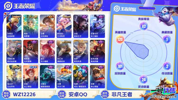 可二次【1典藏2传说练手小号】安卓Q-120英雄【1水晶】全息碎影【2传说】鸣野蒿 幻光神枪【28史诗】龙之律动 星界战将 江河有灵 天穹祈灯 天穹之誓 电玩·爆裂旋风 完美运算 功夫厨神 女仆咖啡