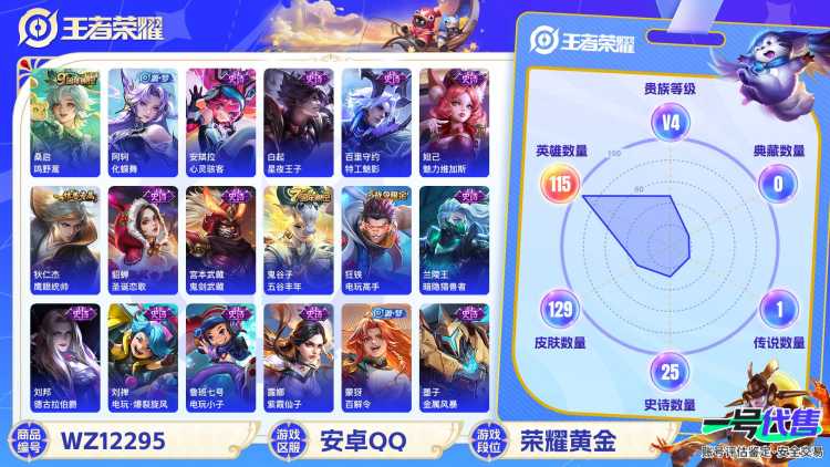 【129皮肤1传说】安卓Q-115英雄【3传说】鸣野蒿 【27史诗】电玩·爆裂旋风 完美运算 百解令 魅力维加斯 鹰眼统帅 圣诞恋歌 鬼剑武藏 暗隐猎兽者 德古拉伯爵 紫霞仙子 电玩小子 金属风暴 