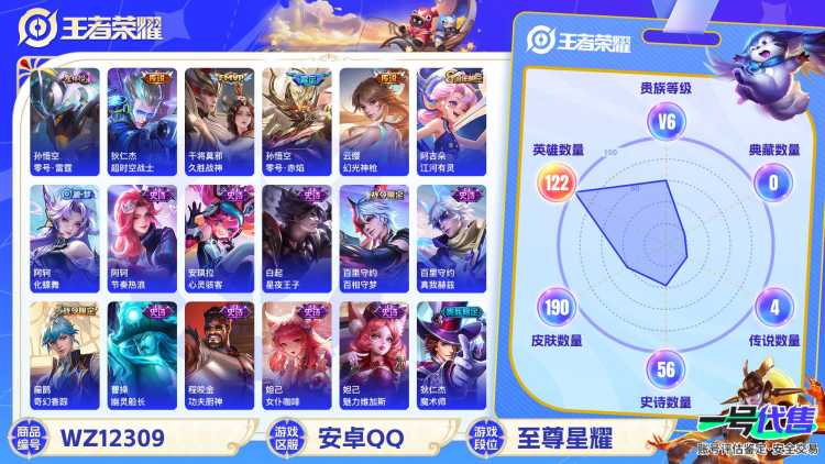 可二次【190皮肤4传说1星元】安卓QQ-122英雄-190皮肤【星元皮肤】零号雷霆【传说皮肤】超时空战士 久胜战神 零号·赤焰 幻光神枪【史诗皮肤】龙之律动 星界战将 顽岩魄 燃音魔法 江河有灵 