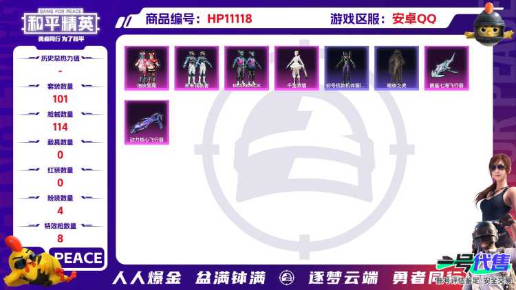 可二次【暗夜之虎8特效枪4粉装】 安卓Q区-36761热力值-5印记-101套装-114枪皮 【2稀有】 暗夜之虎 Mark.06蓝螳螂【4粉装】 俏皮狐尾 未来领航者 BEARBRICK 角色-千