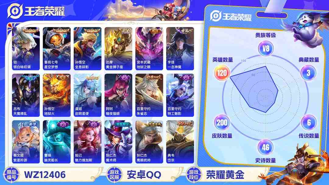 王者荣耀账号安卓QQ可二次【连体号200皮肤3水晶7传说一念神魔神威至尊宝送吃鸡4粉装1特效枪】安卓QQ-120英雄-200皮肤【3水晶】 银白咏叹调 全息碎影 星空梦想【传说皮肤】黄金狮子座 地狱之眼 一念神魔 末日