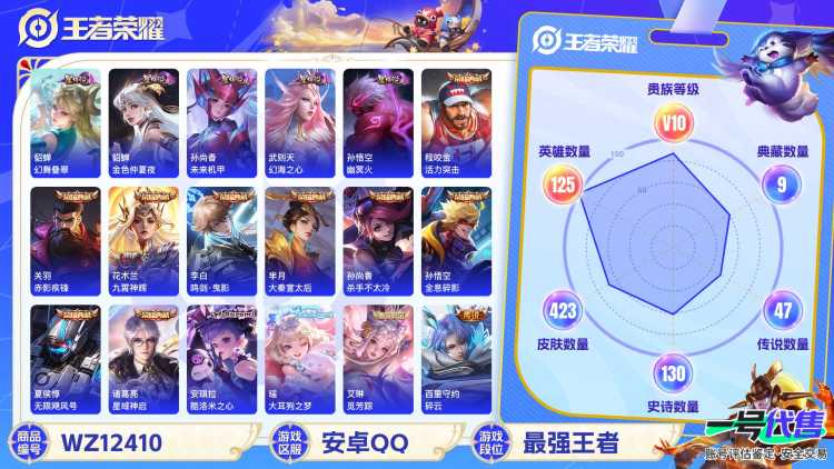 【V10 47传说423皮肤10水晶5星元2珍品1金标】安卓QQ-125英雄-423皮肤【10水晶】 武则天 赤影疾锋 九霄神辉 星域神启 活力突击 全息碎影 鸣剑·曳影 大秦宣太后 杀手不太冷 无
