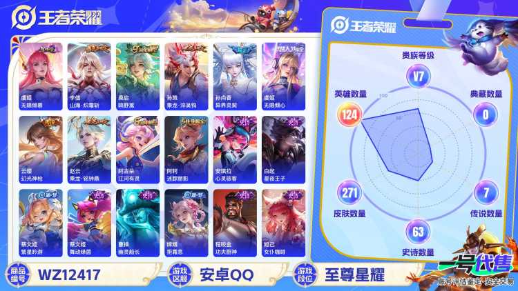 可二次【271皮肤7传说1星元】安卓QQ-124英雄-271皮肤【星元皮肤】无限倾慕【传说皮肤】鸣野蒿 无限倾心 山海·炽霜斩 异界灵契 乘龙·淬吴钩 乘龙·铭钟鼎 幻光神枪【史诗皮肤】星界战将 江
