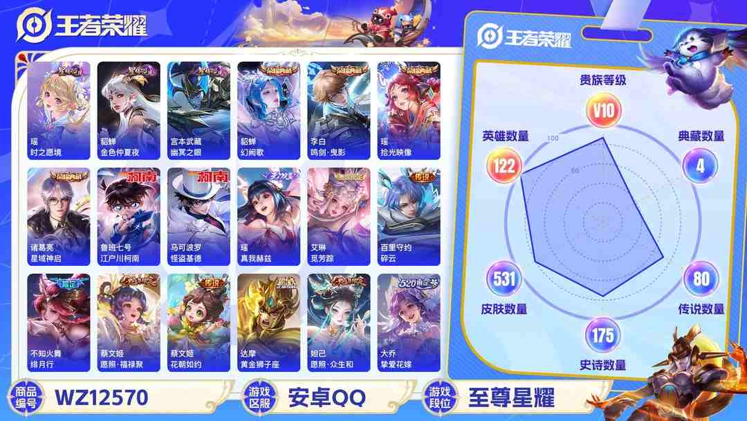 王者荣耀账号安卓QQ可二次【连体女号V10 531皮肤81传说4水晶1无双3星元2珍品瑶全皮满蛇年送吃鸡11粉装2特效枪】安卓QQ-122英雄-531皮肤【4水晶】 拾光映像 幻阙歌 星域神启 鸣剑·曳影【无双皮肤】真