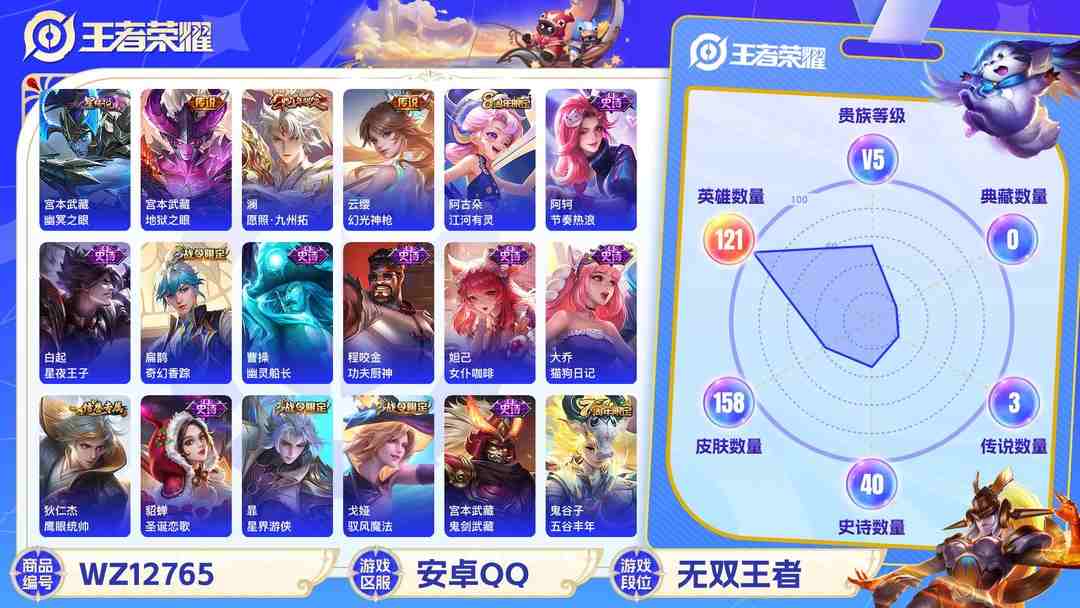 王者荣耀账号安卓QQ【158皮肤3传说1星元】安卓Q-121英雄【1星元】幽冥之眼【3传说】愿照·九州拓 地狱之眼 幻光神枪【42史诗】龙之律动 江河有灵 地狱燃心 天穹祈灯 茶境仙 奇幻香踪 星界游侠 顽趣 驭风魔法