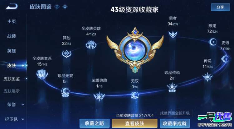 苹果QQ 123英雄 217皮肤 贵族等级7   李信最高战斗力10002