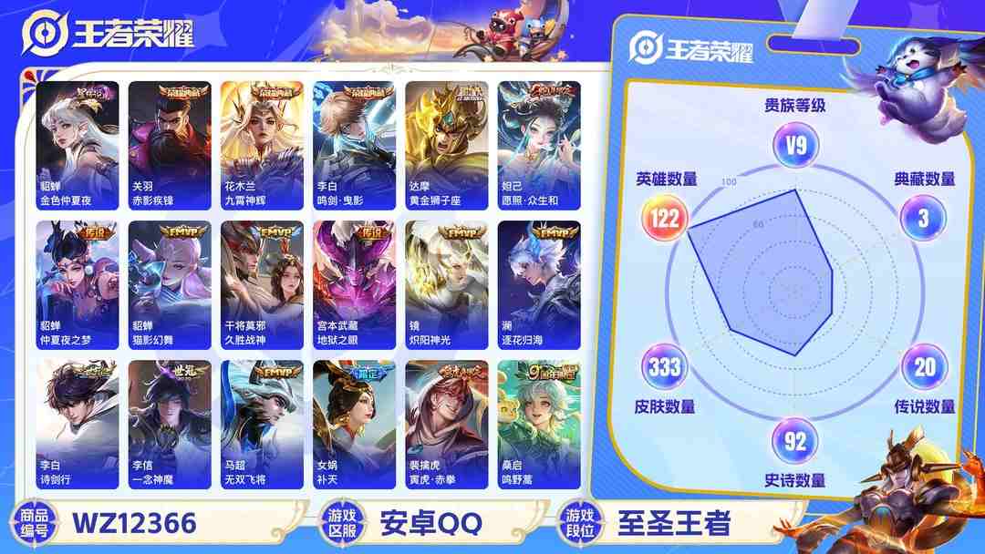 王者荣耀账号安卓QQ【21传说333皮肤3水晶1星元】安卓QQ-122英雄-333皮肤【3水晶】 赤影疾锋 九霄神辉 鸣剑·曳影【星元皮肤】金色仲夏夜【传说皮肤】愿照·众生和 李逍遥 逐花归海 鸣野蒿 诗剑行 无双飞将