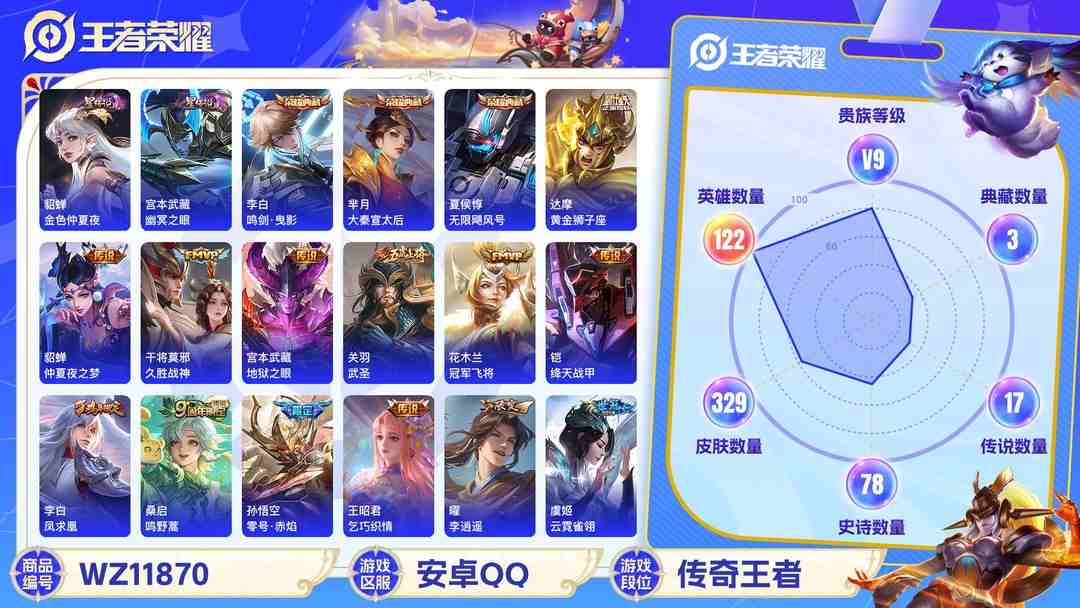 王者荣耀账号安卓QQ可二次【329皮肤17传说4水晶2星元发育路54段2金标】安卓QQ-122英雄-329皮肤【4水晶】 武则天 鸣剑·曳影 大秦宣太后 无限飓风号【星元皮肤】幽冥之眼 金色仲夏夜之梦【传说皮肤】李逍遥