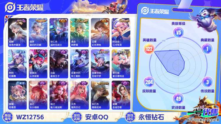 可二次【女号204皮肤1典藏3传说1星元】安卓Q-122英雄【1水晶】最初的交响【1星元】金色仲夏夜之梦【3传说】鸣野蒿 超时空战士 幻光神枪【52史诗】龙之律动 琥珀纪元 顽岩魄 雪夜绮愿 江河有