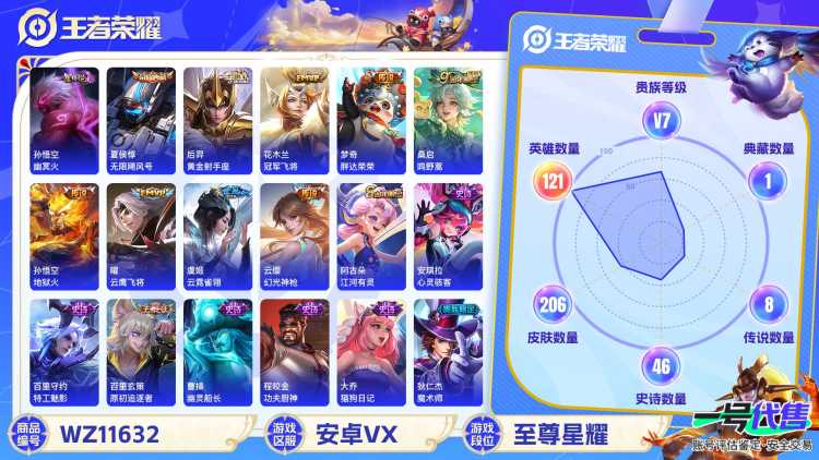 【206皮肤1典藏8传说1星元2金标】安卓WX-121英雄【1水晶】无限飓风号【1星元】幽冥火【8传说】鸣野蒿 云鹰飞将 黄金射手座 冠军飞将 胖达荣荣 地狱火 云霓雀翎 幻光神枪【51史诗】江河有