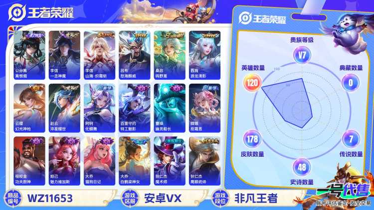 可二次【至尊宝一念神魔178皮肤7传说1无双】安卓V区-120英雄-178皮肤【无双皮肤】离恨烟【传说皮肤】鸣野蒿 山海·炽霜斩 一念神魔 游龙清影 淬星耀世 怒海麟威 幻光神枪【史诗皮肤】至尊宝 
