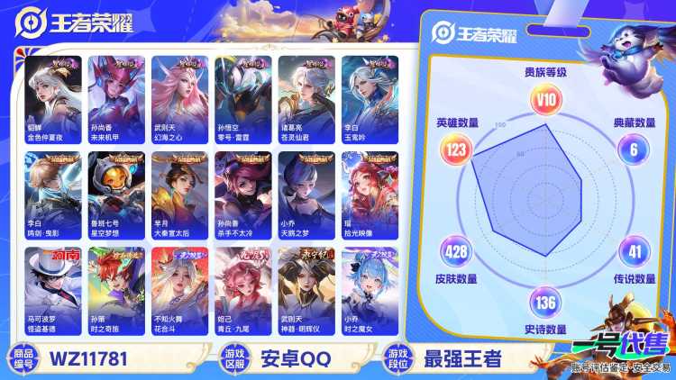 【V10女号428皮肤7水晶41传说4无双6星元2珍品5金标】安卓QQ-123英雄-428皮肤【7水晶】 武则天 拾光映像 鸣剑·曳影 天鹅之梦 星空梦想 大秦宣太后 杀手不太冷【无双皮肤】时之魔女