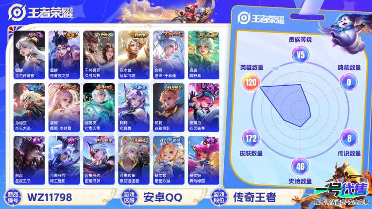 【172皮肤8传说1星元】安卓Q-120英雄【1星元】金色仲夏夜之梦【8传说】愿照·岁时盈 愿照·千秋盛 鸣野蒿 齐天大圣 仲夏夜之梦 久胜战神 冠军飞将 时雨天司【49史诗】琥珀纪元 星界战将 怒