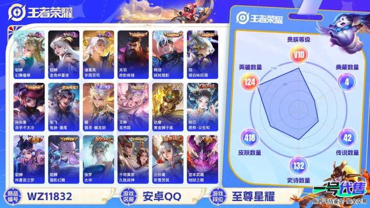 可二次【V10 418皮肤4水晶43传说1无双3星元1珍品1天幕】安卓QQ-124英雄-418皮肤【4水晶】 赤影疾锋 弑枪猎影 银白咏叹调 杀手不太冷【无双皮肤】器灵·螭龙剑【星元皮肤】岁月灵司 