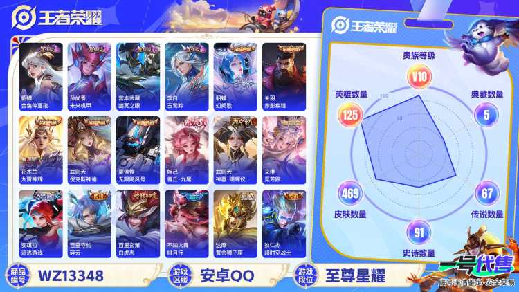 MWZ100167【469皮肤V10 2无双6典藏71传说2天幕71按键V10】安卓Q-469皮肤-125英雄  【无双皮肤】 青丘·九尾 神器·明辉仪  【典藏皮肤】 赤影疾锋 九霄神辉 倪克斯神