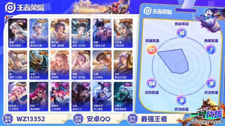MWZ100195【女号1典藏11传说1星元V6】安卓Q-166皮肤-122英雄  【典藏皮肤】 最初的交响  【传说皮肤】 鸣野蒿 续相思 幻光神枪 愿照·福禄聚 愿照·九州拓 愿照·众生和 愿照