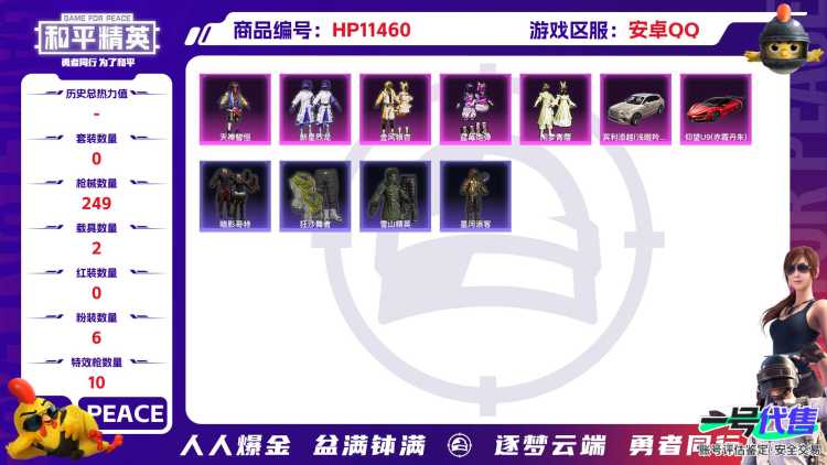  【16印记2载具6粉装10特效枪 星河浪客（黄金外套）国宝头盔 全套粉熊包 红眼罩 小白龙 小丑鱼 宾利添越 仰望U9 6级五爪】安卓Q-82811热力值 16王牌印记 历史超级王牌13星 207