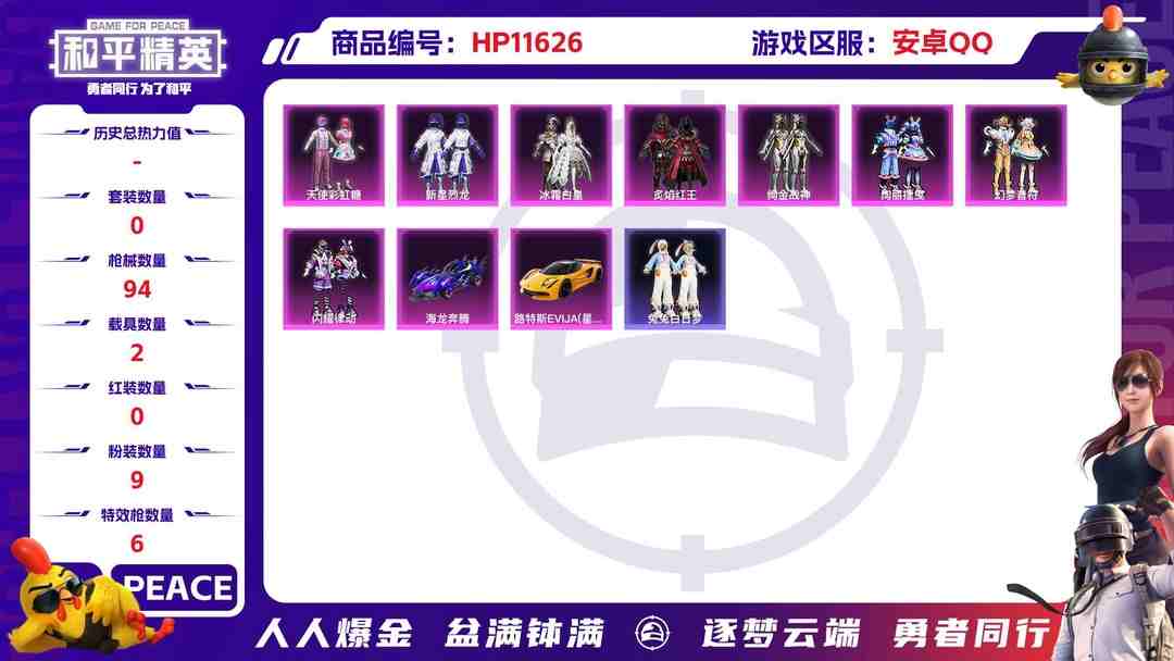 和平精英账号安卓QQ22130安卓手Q-7王牌印记-9粉装-6特效枪-2载具-37720热力值-103套装-94枪皮-0卓越印记-0传奇印记
【9粉装】,新星烈龙,天使彩虹糖,绚丽摇曳,幻梦音符,闪耀律动,冰霜白皇,