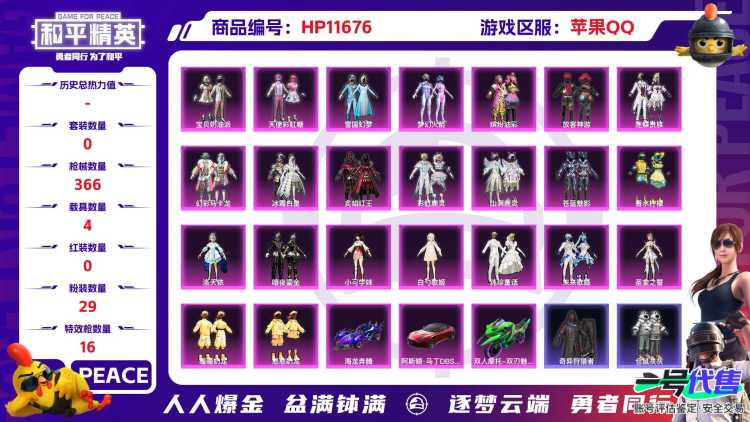 22873 苹果手Q-24王牌印记-29粉装-16特效枪-4载具-155165热力值-305套装-366枪皮-3卓越印记-3传奇印记
【29粉装】,雪国幻梦,梦幻火箭,宝贝奶油派,天使彩虹糖,缤纷