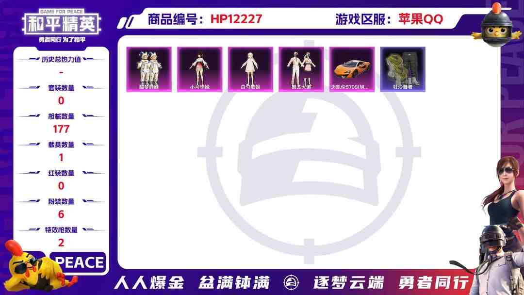 和平精英账号苹果QQ27952  苹果手Q-14王牌印记-6粉装-2特效枪-1载具-58944热力值-159套装-177枪皮-3卓越印记-0传奇印记
【6粉装】,第五大道,白勺歌姬,千金淑猫,酣梦娃娃,小可学妹,呆萌