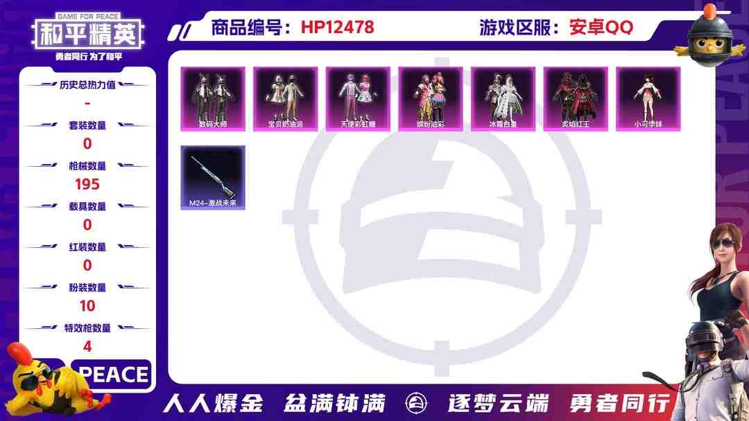和平精英账号安卓QQ29824  安卓手Q-13王牌印记-10粉装-4特效枪-0载具-63582热力值-157套装-195枪皮-4卓越印记-1传奇印记
【10粉装】,宝贝奶油派,天使彩虹糖,缤纷油彩,智耀战神,小可学