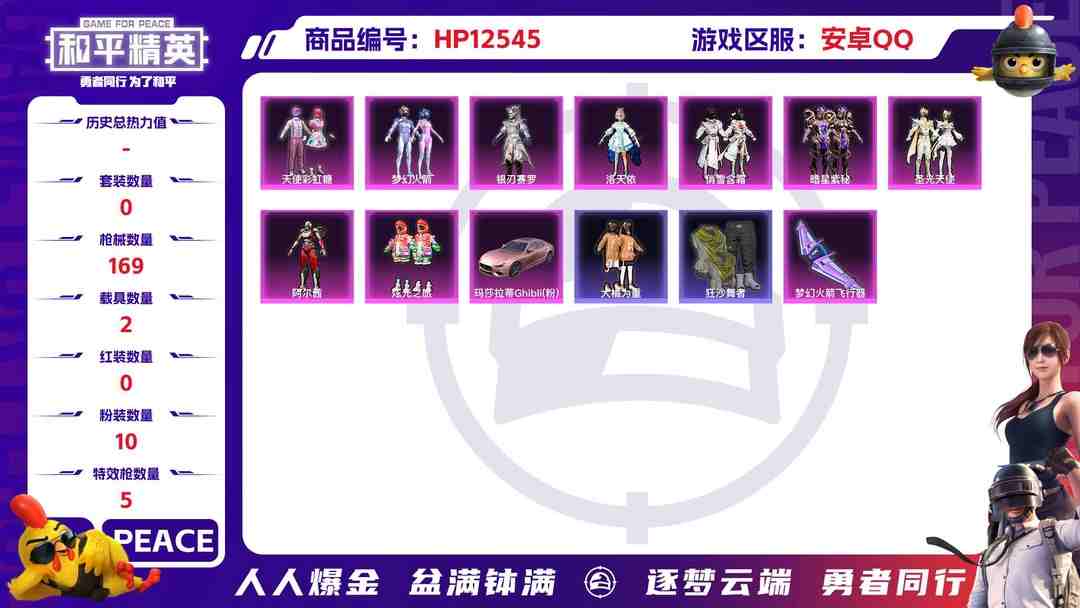 和平精英账号安卓QQ30242  安卓手Q-7王牌印记-10粉装-5特效枪-2载具-63753热力值-141套装-169枪皮-0卓越印记-0传奇印记
【10粉装】,梦幻火箭,天使彩虹糖,洛天依,俏雪含霜,暗星紫秘,阿