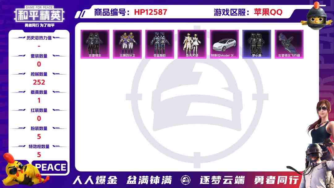 和平精英账号苹果QQ30399  苹果手Q-19王牌印记-5粉装-5特效枪-1载具-82425热力值-212套装-252枪皮-1卓越印记-0传奇印记
【5粉装】,古堡领主,王牌四分卫,圣光天使,守护天翼,苍蓝魅影
【