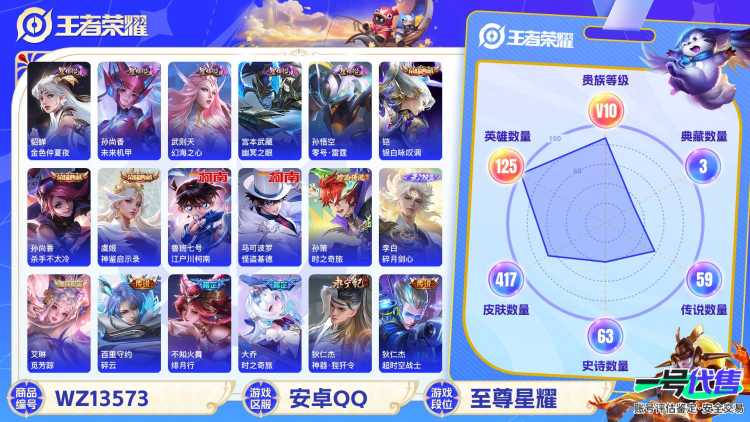 XSW923【极品一体号417皮肤V10 3典藏1无双3珍品65传说5星传说V10 和平302套装 21粉 416枪皮 13特效 6载具 1僚机 8飞行器】安卓Q-417皮肤-125英雄-5星传说 