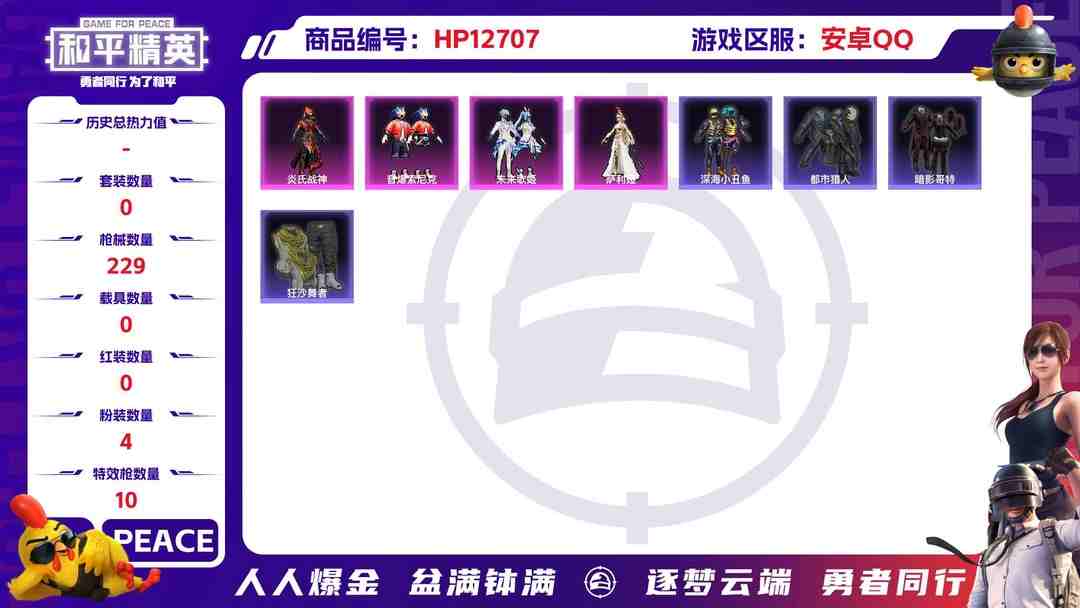 和平精英账号安卓QQM99643【身法号17印4粉装10特效枪 都市蓝口罩深海小丑鱼 NV战队服 暗影哥特】安卓Q-75251热力值 17王牌印记 历史超级王牌17星 170套装 229枪皮 【4稀有】 AWM-黄金龙