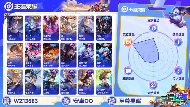 MWZ99992【准V9 2典藏10传说V8】安卓Q-180皮肤-124英雄  【典藏皮肤】 武则天 天鹅之梦  【传说皮肤】 鸣野蒿 幻光神枪 愿照·九州拓 超时空战士 地狱之眼 凤求凰 天魔缭乱