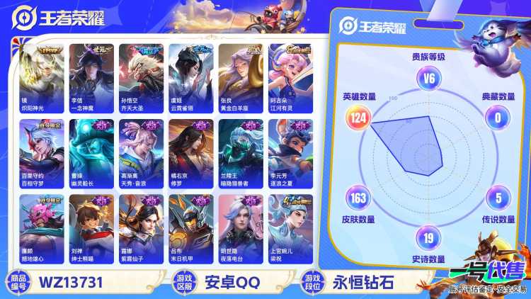 MWZ100190+【6传说V6】安卓Q-163皮肤-124英雄 
【传说皮肤】 鸣野蒿 齐天大圣 