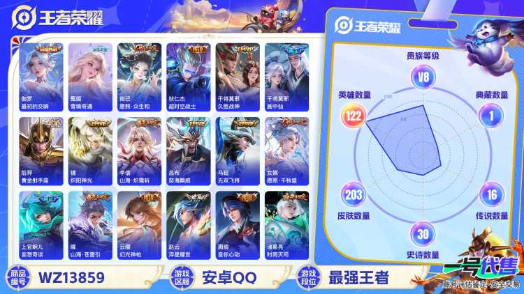 MWZ100710【女号1典藏1无双1星传18传说V8金标咖罗】安卓Q-203皮肤-122英雄  【无双皮肤】 雪境奇遇  【典藏皮肤】 最初的交响  【传说皮肤】 妄想奇谈 幻光神枪 愿照·千秋盛