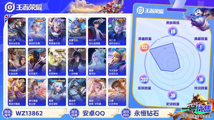 MWZ100439【女号1典藏1珍品1无双1星传说18传说V8 14按键】安卓Q-252皮肤-123英雄  【无双皮肤】 群星魔术团  【珍品传说】 大耳狗之梦  【典藏皮肤】 最初的交响  【传说
