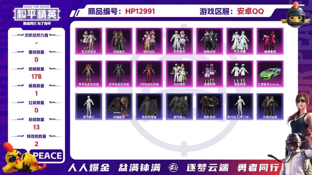 和平精英账号安卓QQM100112【极品身法号1载具13粉装2特效枪 赤蝎幽灵 三色螳螂 木乃伊 蜘蛛侠 都市猎人 天网终结者 猪妹 深渊皇后 裁决冥王 暗影哥特 粉熊背包全套 心之恋语 (7级)】安卓Q-64166热